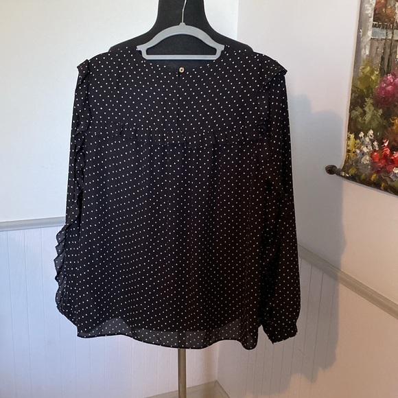 Michael Kors Women's Lg Semi Sheer Blouse Ruffle Long Sleeve Stars Print - Picture 3 of 9